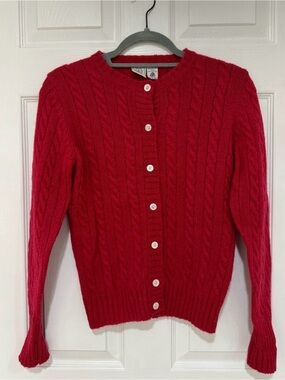Red Cable Knit Cardigan Sweater
